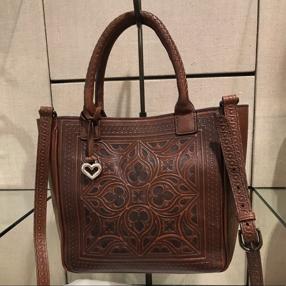 Brighton Ferrara Toscana Morella Cognac Embossed Luxury Cross-Body Handbag Tote